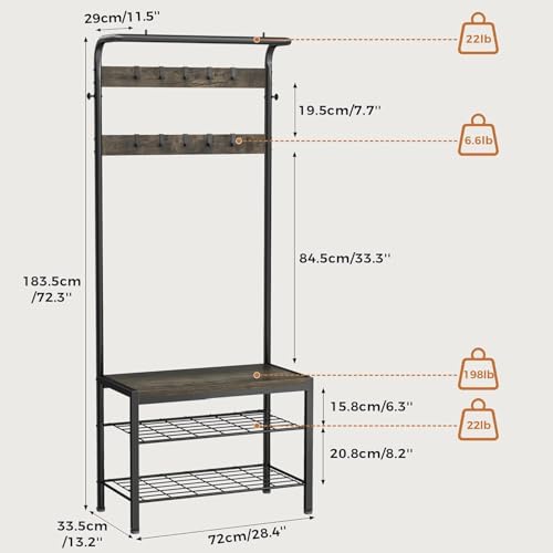 Hall Tree with Bench and Shoe Storage, 4-in-1 Entryway Organizer with 10 Hooks and Storage Shelf,Coat Rack Freestanding with 2-Tier Storage Shelf for Living Room, Bedroom Gray - color: Gray