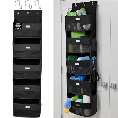 GORILLA GRIP Over The Door Organizer Storage, 5 Deep Hanging Shelves, Holds 50lbs, Closet Organizers Shelf for Bedroom, Shoes, Bathroom, Nursery, Dorm Essentials, 3 Metal Hooks, 58x15 Inches, Black - color: Black, size: 5 Shelf