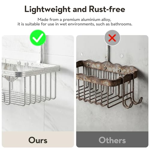 Shower Caddy Hanging, Shower Organizer Hanging, Aluminum Shower Racks for Inside Shower with Hooks for Razor, Never Rust Bathroom Organizers and Storage with Soap Holder, Bright Silver - color: Silver