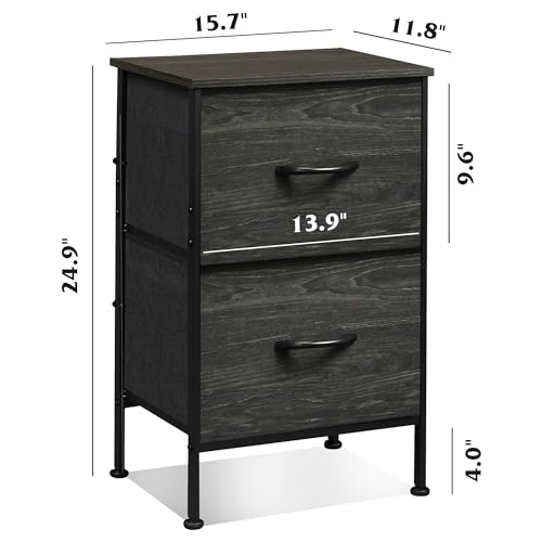 WLIVE Black Night Stand Set of 2, Small Dresser with 2 Drawers & Wooden Top, Nightstand with Fabric Bins, Bedside Table End Table for Bedroom, Closet, Entryway, College Dorm, Charcoal Black - color: Charcoal Black (Set of 2), size: 11.8"D x 15.7"W x 24.9"