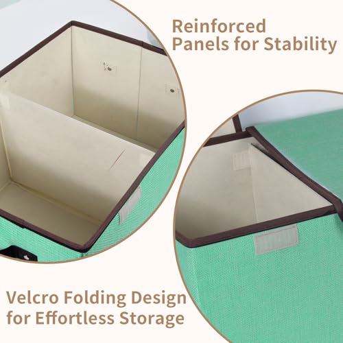Foldable Fabric Storage Box, 16.5 x 11.8 x 9.8 inches (L x W x H), with Double-Lid & Dividers, Large Organizer for Home, Closet, Office(Green, 1 Pack) - color: Green, size: 1 Pack