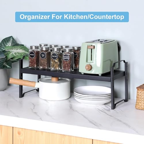 DABOS Expandable Kitchen Countertop Shelf Organizer, Black, Adjustable Height and Length, Metal Steel, 2-Pack