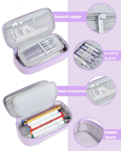 YOKUMA Pencil Case,Large Capacity Pencil Pouch,Aesthetic Zipper Pencil Box, Back to School Supplies for College Student Teen Adults,Travel Essentials,Electronic Cable Organize - color: Lilac