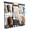 Wall-Mounted Steel & Wood Closet Organizer System with 4 Adjustable Shelves, 5 Hanging Rods, and 2 Drawers – Modern Open Wardrobe, Black - color: BC03-black