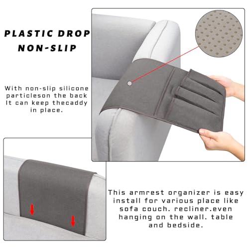 NB Remote Control Holder，Bedside & Armchair & Couch Caddy with Non-Slip Base，5 Pockets Oxford Fabric Bed Desk Storage Pocket for Phone Tablet Kindle Magazines，Gifts for Seniors (Dark Grey, 35"X12.4") - color: Dark Grey, size: 35"x12.4"