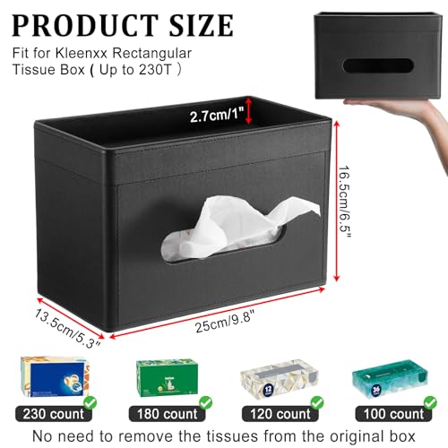 Sumnacon Tissue Box Cover with Storage Tray, Decorative Rectangular Tissue Holder PU Leather Facial Tissues Organizer Stylish Modern Tissue Dispenser for Bathroom Toilet Tank Vanity Dresser Table - color: Black