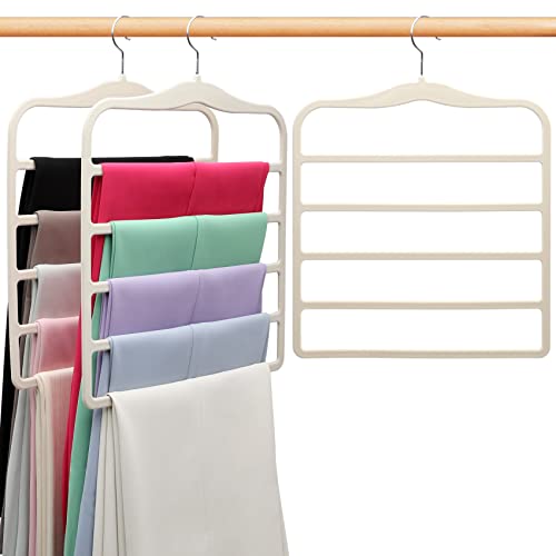 Closet Organizers and Storage,3 Pack Velvet Pants-Hangers-Space-Saving,Non Silp 5 Tier Scarf Jeans Closet Organizer,Dorm Room Essentials for College Students Girls Boys Guys,Organization and Storage - color: Ivory White