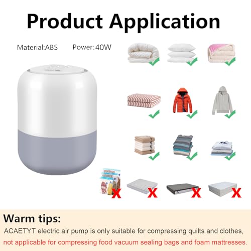 Electric Air Pump for Vacuum Storage Bags, Portable Vacuum Pump for Various Space Saver Bags, Vacuum Storage Bag Pump for Compression Quilts, Clothing (Storage Bag Not Included)