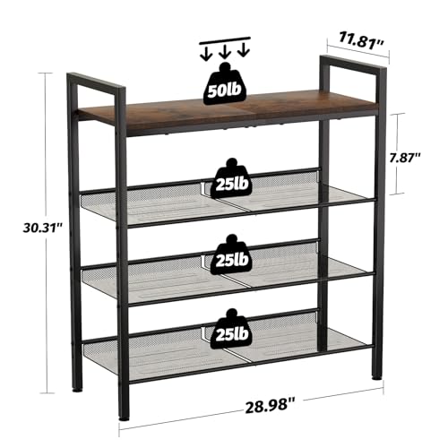 WIN4ALL Shoe Rack for Front Door Entrance, 4 Tier Shoe Rack for Entryway, 12-16 Pairs of Shoes, Metal Shoe Rack Organizer, Free Standing Shoe Rack for Closet (Black+Rustic Brown) - size: 4 Tier (11.81"D x 29.33"W x 30.31"H)