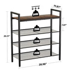 WIN4ALL Shoe Rack for Front Door Entrance, 4 Tier Shoe Rack for Entryway, 12-16 Pairs of Shoes, Metal Shoe Rack Organizer, Free Standing Shoe Rack for Closet (Black+Rustic Brown) - size: 4 Tier (11.81"D x 29.33"W x 30.31"H)