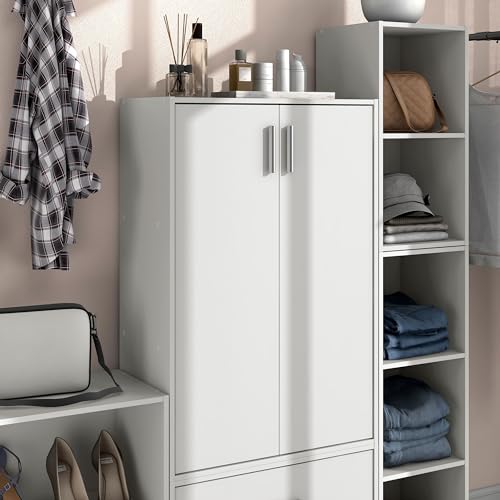 Homes: Inside + Out Apexa 3-Tier Stackable Wood Bookcase with Doors, Cube Storage Organizer Shelves, Small Food Pantry Cabinet, Dorm Teen Room Decor & Bedroom, Home Office, Kitchen, White - color: White, size: 3-Tier