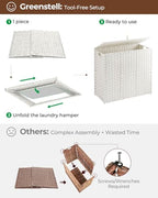 Greenstell Laundry Hamper with lid, No Install Needed, 130L Wicker Laundry Baskets Foldable 2 Removable Liner Bags, 2 Section Clothes Hamper Handwoven Rattan Laundry Basket with Handles, White - color: White, size: 130L (26.2x13.3x24.0 Inches)