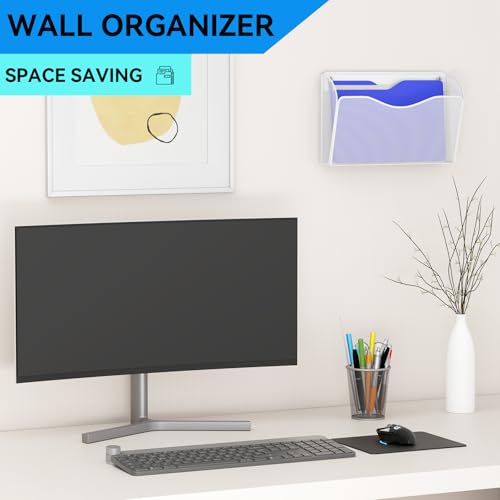 6 Single Pocket Wall File Holder, Mesh Hanging File Folder Paper Organizer, Vertical Wall Mounted Mail Basket, Storage Organization Magazine Rack for Office, Home and School, White - color: White, size: 6 Pack Wall Mounted