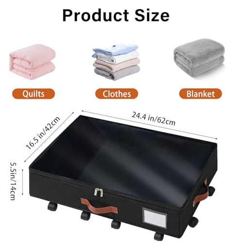 Freebat Under Bed Storage Organizer with Wheels, Underbed Container with Clear Lid Cover, Storage Bag Box with Visiable Window for Clothes, Bedsheet, Pillow, 2 Pack，5.5 inches - size: 5.5 inch