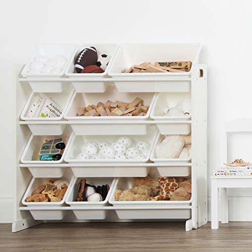 Humble Crew Toy Storage Organizer with 12 Removable Storage Bins for Kids Playroom, 4-Tier Toddler Toy Organization, White/White - color: White