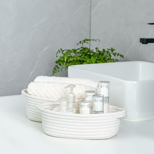 CubesLand Small Woven Rope Toys Basket for Organizing Set 5, Shelves Closet Storage Bins, Empty Gift Baby Shower Basket Also Perfect for Toilet Paper Storage, Organizer Bins Off White - color: White