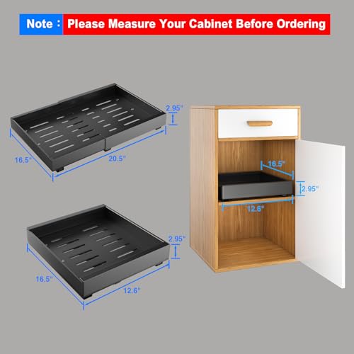 Mustorn 2 Pack Pull Out Cabinet Organizer, Expandable Slide Out Drawers for Kitchen Cabinets Peel and Stick Pullout Drawer Heavy Duty Sliding Shelves for Cupboard, Pantry, Bathroom(16.5" Deep, Black) - color: Black, size: 16.5"D*(12.6-20.5"W)*2.95"H