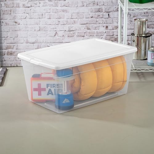 Sterilite 4-Pack 90 Quart Storage Box, Stackable Clear Plastic Bins with Snap-On Lids - Heavy-Duty Organizing Containers for Closet, Bathroom, and Office - size: 90 Quart, style: 4