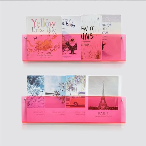 ROYALITA 2-Pack Acrylic Magazine Holder Brochure Holder, 17" Record Holder Magazine Rack, Fashion Hanging Bookshelf Literature Storage Rack for Waiting Room, Living Room, Office, Pink 17 Inch - color: Pink, size: 17 Inch
