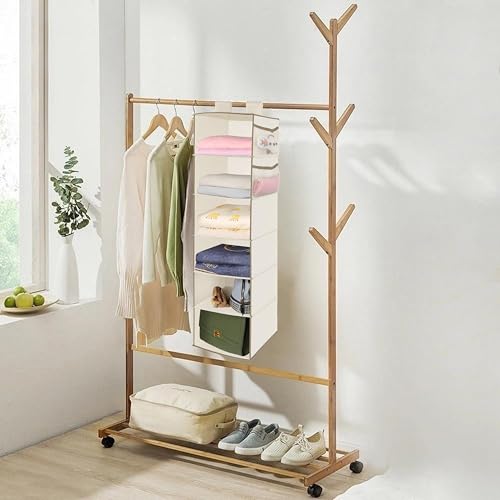 MAX Houser 6 Tier Shelf Hanging Closet Organizer, Closet Hanging Shelf with 2 Widen Straps for Storage, Foldable (Beige2) | Shelf, 2 Widen Straps, Storage - color: Milky-white
