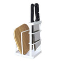 VANRA Metal Steel Cutting Board Holder Knife Block Kitchen Organizer Pantry Bakeware Rack Pan Pot Cover Lid Rack Stand with Draining Tray (White) - color: White, size: 4.7"L X 5.5"W X 8.5"H - With Draining Tray