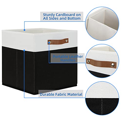 Temary Fabric Storage Bin 4 Pack Cube Storage Bin for Shelf Fabric Cube Storage Basket 13 Inch Cube Storage Bins Foldable Storage Cubes with Leather Handles(White&Black) - color: White&Black, size: 13×13×13