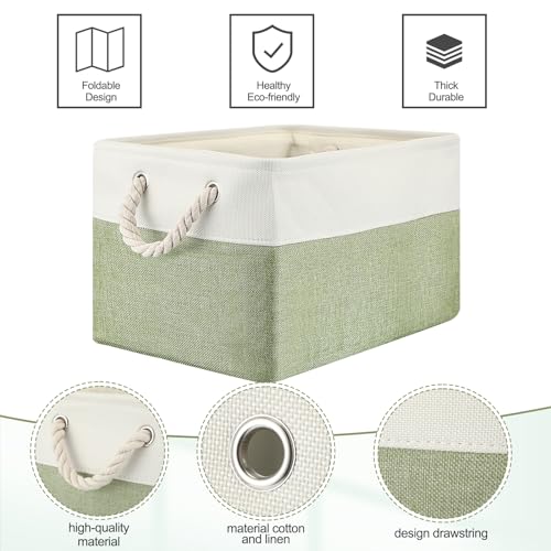 meekoo 8 Pack Collapsible Storage Bins Fabric Storage Bins Polyester Fabric Baskets with Handles Linen Closet Organizer for Shelf Home Closet Towels Toys(15 x 11 x 9.5 in,Green White) - color: Green White, size: 15 x 11 x 9.5 In
