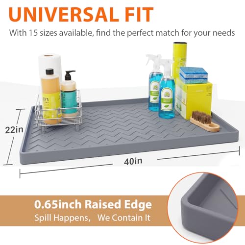 TigeJoy 40" x 22" Under Sink Mats for Kitchen Waterproof, Leak-Proof Silicone Mat Sink Protector and Cabinet Liner, Kitchen Essentials Organizer and Storage, Boot or Shoe Tray, Pet Feeding Mat - color: Dark Gray, size: 22"W x 40"L