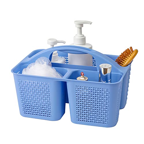 UUJOLY Plastic Portable Shower Caddy Basket Bucket, Cleaning Shower Basket with Handle Compartments Storage Basket Organizer for Bathroom Kitchen College Dorm Sink, Dark Blue - color: Dark Blue