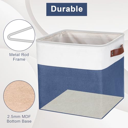 Bagnizer Collapsible Fabric Storage Cubes 11x11 Cube Storage Bins, 4 Pack Closet Baskets Box with Handles for Organizing, Shelf, Toys, Clothes, Home, Office, Nursery (Navyblue&White) - color: NavyBlue / Off-White, size: Cube - 11"x11"x11"