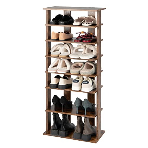 COSTWAY 7 Tiers Shoe Rack, Double Rows Vertical Tall Narrow Patented Shoe Organizer, Free Standing Shoe Rack for Small Space, Entryway, Closet, Living Room, Bedroom (Rustic Brown) - color: Rustic Brown