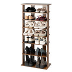 COSTWAY 7 Tiers Shoe Rack, Double Rows Vertical Tall Narrow Patented Shoe Organizer, Free Standing Shoe Rack for Small Space, Entryway, Closet, Living Room, Bedroom (Rustic Brown) - color: Rustic Brown