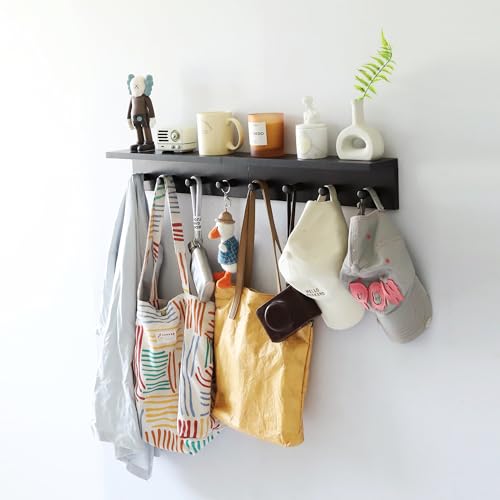 Entrance Coat Rack ，Coat Hooks, Wall-Mounted Wooden Hook Rack, Wall-Mounted Shelves are Very Suitable (Black Color Finish—A-1) - style: black color finish—A-1