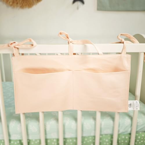 Baby Bedside Bag - 2 Pockets Crib Organizer Hanging for Crib,5 Colors Selection -Baby Toys Storage High-Capacity Baby Hanging Organizer (Apricot color) - color: Apricot color