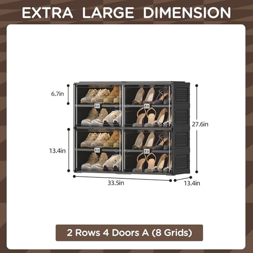 Vipbox Black Shoe Rack Organizer Cabinet for Closet Entryway,Clear Shoe Storage Boxes Stackable Sneaker Storage with Door Easy Assembly Shoe Cabinet with Lids Large 4 Tiers 16 Pairs - size: 4 Tiers 16 Pairs