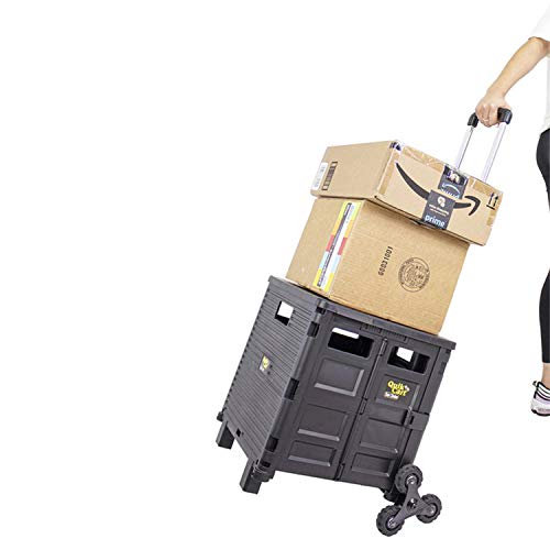 dbest products Quik Cart Elite Stair Climber Wheeled Rolling Crate Teacher Utility With seat Heavy Duty Collapsible Basket With Handle, Black - color: Black, style: Elite Stair Climber