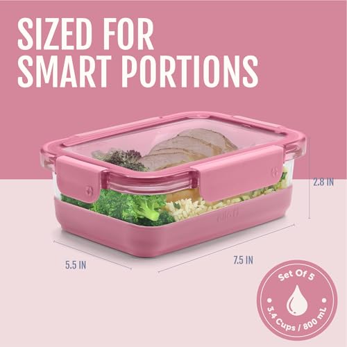 Ello Duraglass Refresh 3.4 Cup Meal Prep Sets 10Pc, 5 Pack Set- Glass Food Storage Container with Silicone Boot and Airtight BPA-Free Plastic Lids, Dishwasher, Microwave and Freezer Safe,Dusk Delight - color: Dusk Delight, size: 3.4 Cup