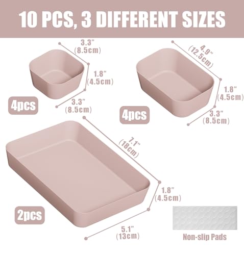 Plastic Drawer Organizers, 10 PCS Drawer Organizer Bins, Bathroom and Vanity Organizer Plastic Tray, Makeup organizer and storage for Makeup, Bedroom, Kitchen Gadgets Utensils and Office (Pink) - color: Pink, size: 10pcs