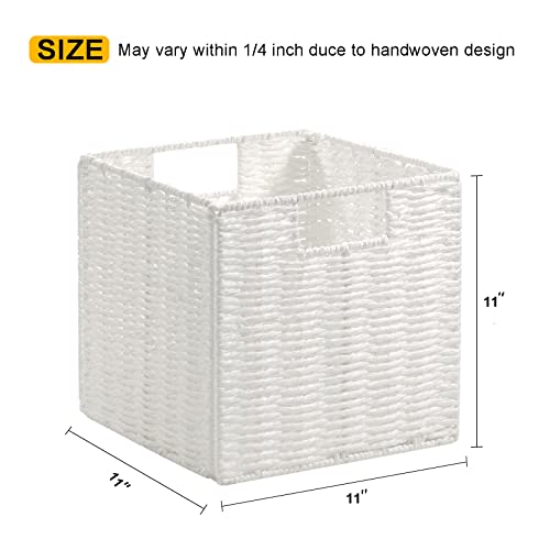 Vagusicc Wicker Storage Basket, Set of 2 Hand-Woven Storage Baskets for Organizing, Foldable Cube Storage Bins, 11 Inch Wicker Storage Baskets for Shelves and Decor, Square Closet Organizer, White - color: White, size: 11'' x 11'' x 11''