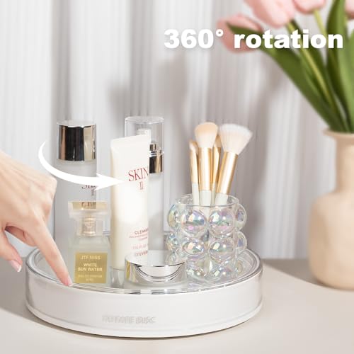 Anyoifax 360 Rotating Makeup Organizer Perfume Tray Skincare Holder Spinning Cosmetic Storage Bathroom Countertop Organizer Lazy Susan Turntable for Dresser, Vanity, Kitchen, Small White - color: White, size: 9"