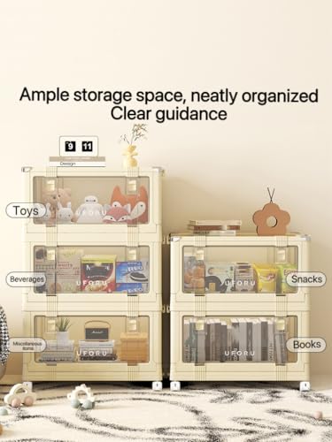 4 Tier Stackable Organiser With Door And Wheels Foldable Storage Box,For Wardrobes,Living Rooms,Bedrooms And Offices(White)