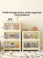 4 Tier Stackable Organiser With Door And Wheels Foldable Storage Box,For Wardrobes,Living Rooms,Bedrooms And Offices(White)