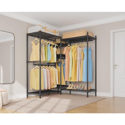 VIPEK L6 Heavy Duty Clothes Rack L Shape Clothing Rack 5-Tier Wire Garment Rack Freestanding Closet with 7 Adjustable Shelves & 4 Hanging Rods, 42.1" L x 42.1" W x 76.4" H, Max Load 850LBS, Black - color: Black, size: Small