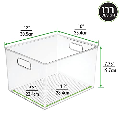 mDesign Plastic Storage Organizer Container Bin for Kitchen Organization in Pantry, Cabinet, Countertop Fridge, Refrigerator, and Freezer - Hold Food, Drink, or Snacks, Ligne Collection, 4 Pack, Clear - size: 12 x 10 x 8 (Pack of 4)