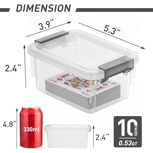 Citylife 0.53 QT 10 Packs Small Storage Bins Plastic Storage Container Stackable Box with Lids for Organizing, Clear White - color: Clear White, size: 0.53 QT(10 Pack)