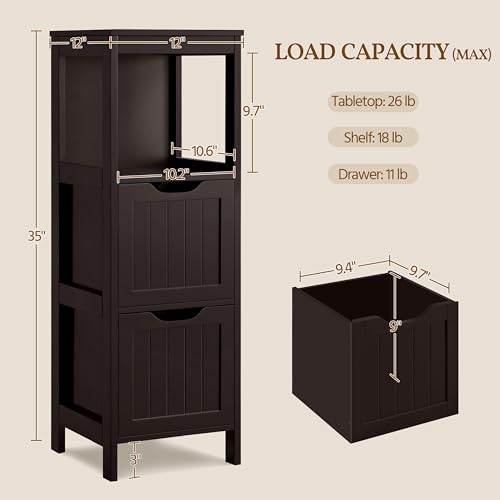 Yaheetech Bathroom Floor Cabinet, Wooden Storage Cabinet with 2 Drawers and 1 Shelf, Multifunctional Side Organizer Rack Stand Table, D11.8xW11.8xH35 Inches Espresso - color: Espresso, size: 35"H