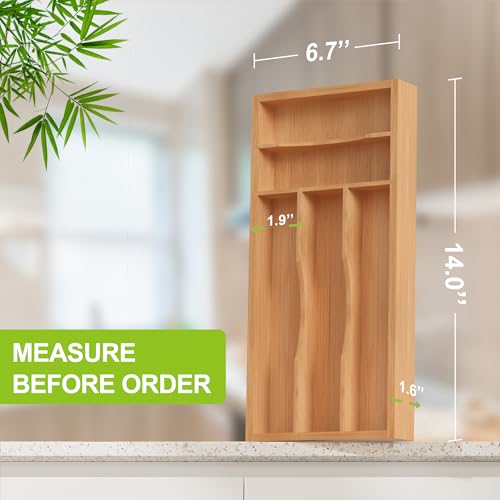 Unibambou Bamboo Utensil Drawer Organizer with Removable Dividers, Kitchen Organizer for Flatware Cutlery, Silverware Tray for Drawer (5/4 Flexible Slots, Natural) - color: Natural, size: Small+ 7x14 Inch