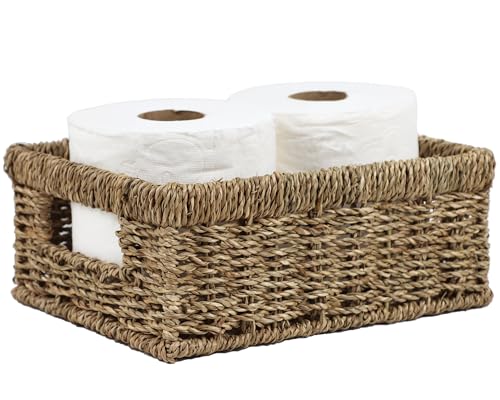 Wicker Baskets, Baskets for Organizing, Rattan Woven Basket for Storage, Organizer Bins with Built-in Handles, Storage Basket for Shelves (Seagrass, Small) - color: Seagrass