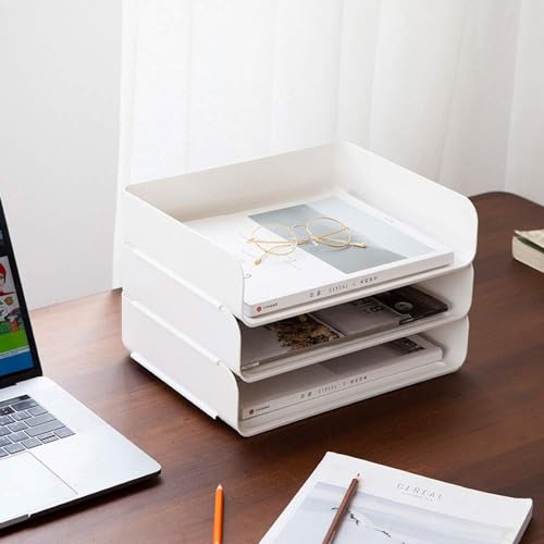 3 Tiers Stackable A4 Paper Trays, Office Desk File Holder, Tidy File Document Letter Book Paper Organizer (3 Tiers,White) - color: White, size: 3 tiers