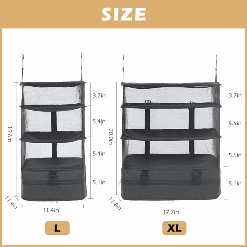 Surblue Hanging Closet Storage Bag Collapsible 3-Shelf Washable Oxford Fabric with 2 Hooks (XL 17.71 * 11.81 * 20in, Grey) - color: Grey, size: XL 17.71*11.81*20in